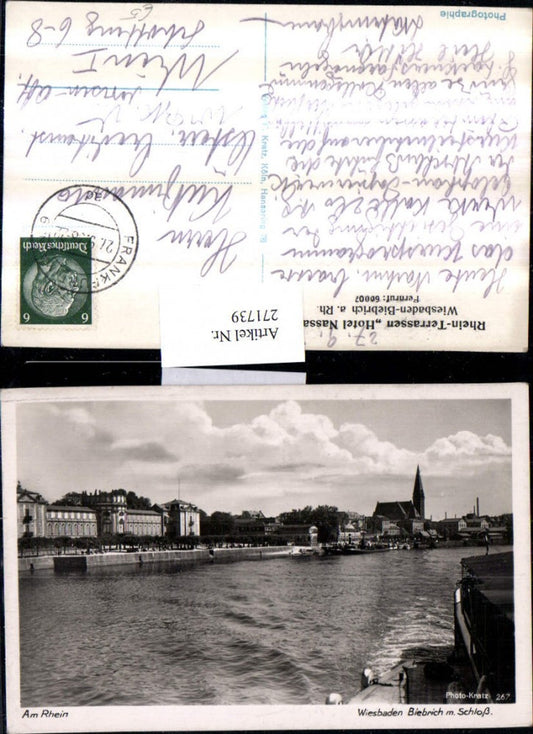 271739,Wiesbaden Biebrich am Rhein m. Schloss vom Boot Schiff aus gesehen