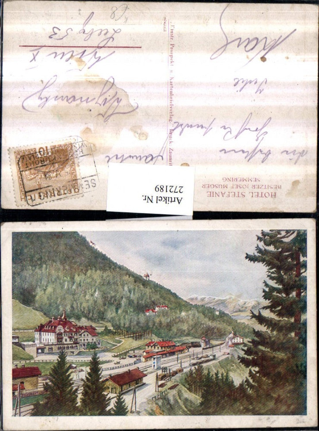 272189,Künstler AK Semmering Hotel Stefanie Bahnhof
