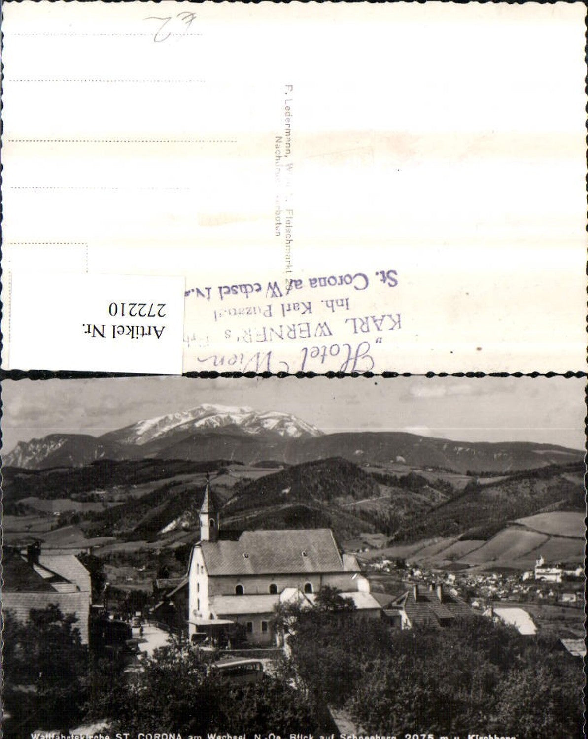 272210,St. Corona am Wechsel Teilansicht Kirche m. Blick auf Kirchberg u. Schneeberg Bergkulisse
