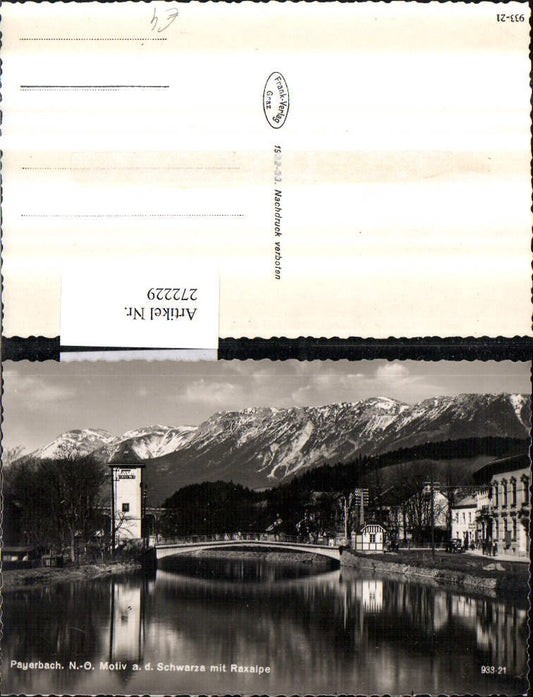272229,Payerbach Motiv an d. Schwarza Turm Brücke m. Raxalpe Bergkulisse