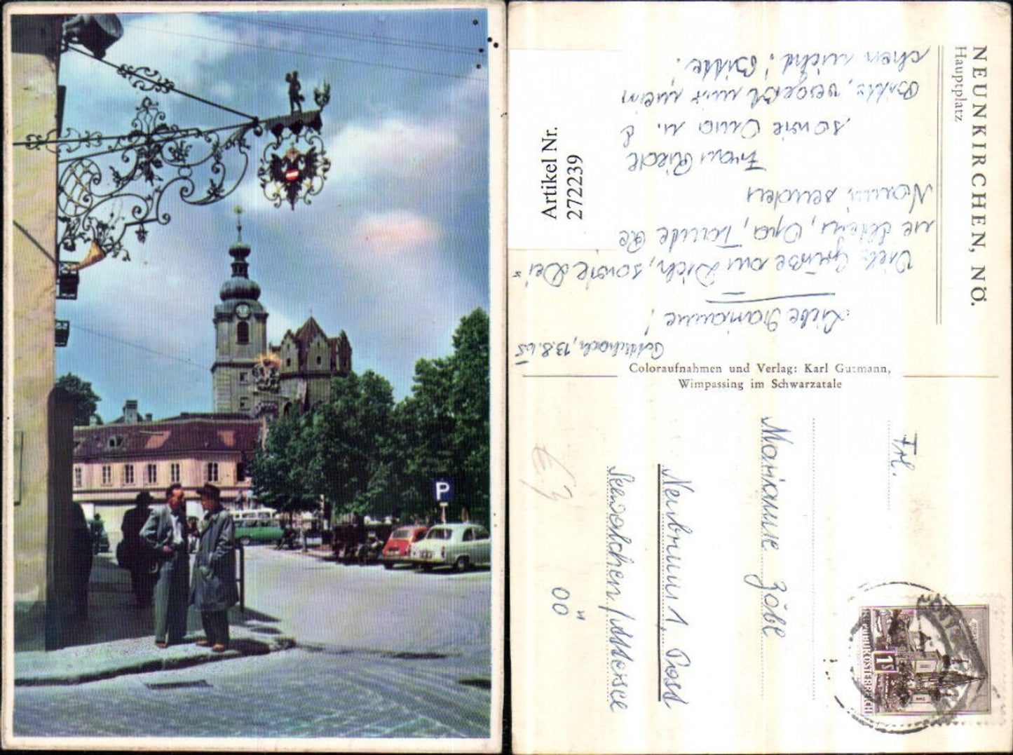 272239,Neunkirchen Hauptplatz Straßenansicht Pestsäule Kirche