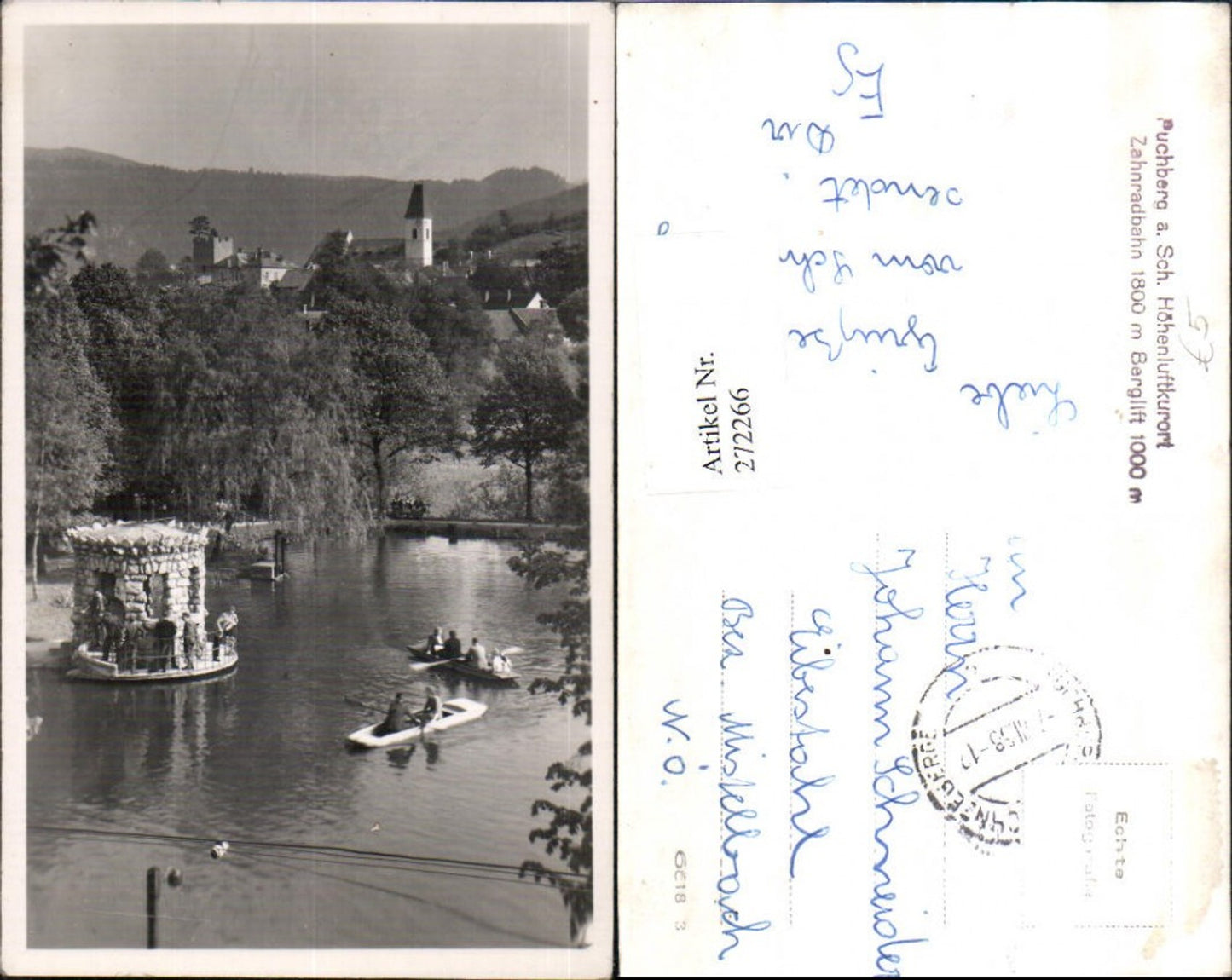 272266,Puchberg am Schneeberg Teilansicht Teich Steinpavillon Ruderboote