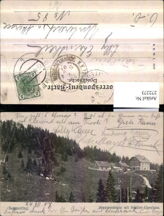 272273,Semmering Sonnwendstein m. Schüler-Alpenhaus pub Brüder Kohn B.K.W.I. 1012