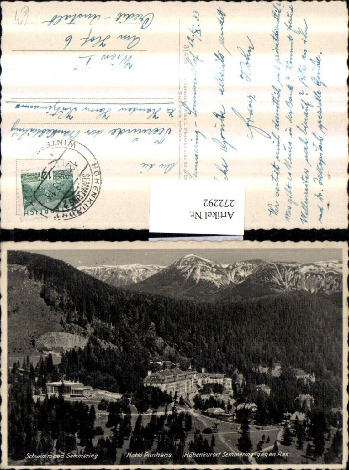 272292,Semmering Schwimmbad Hotel Panhans geg. Rax Bergkulisse