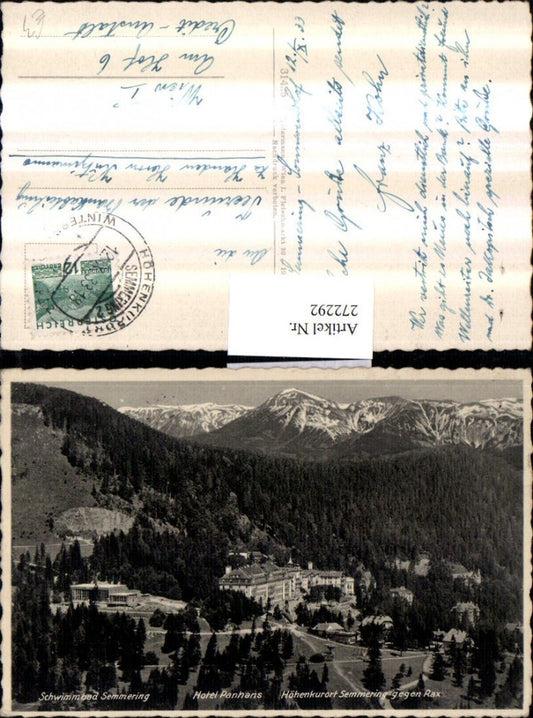 272292,Semmering Schwimmbad Hotel Panhans geg. Rax Bergkulisse