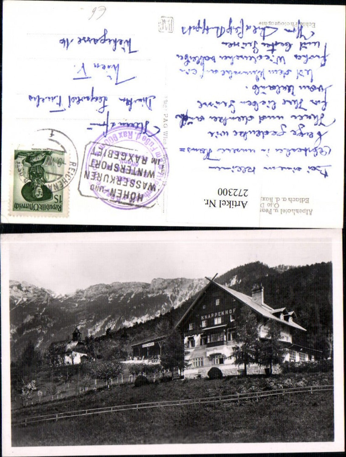 272300,Edlach an d. Rax Alpenhotel u. Pension Knappenhof Bergkulisse