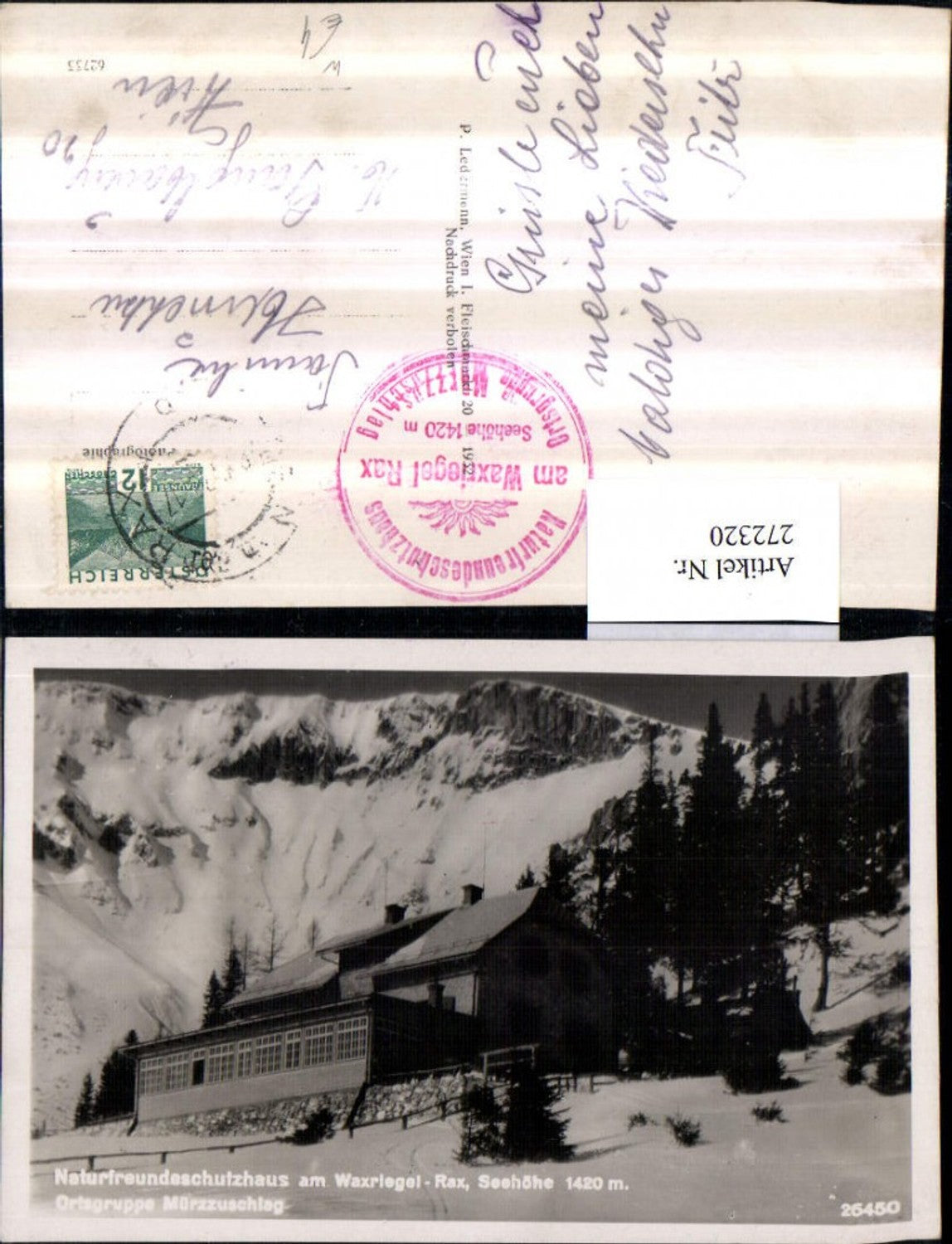 272320,Naturfreundeschutzhaus Schutzhaus am Waxriegel Rax b. Puchberg Winterbild