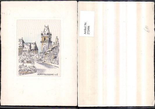 272406,Präge Künstler AK Bedruckter Stoff Perchtoldsdorf Straßenansicht Kirche Turm