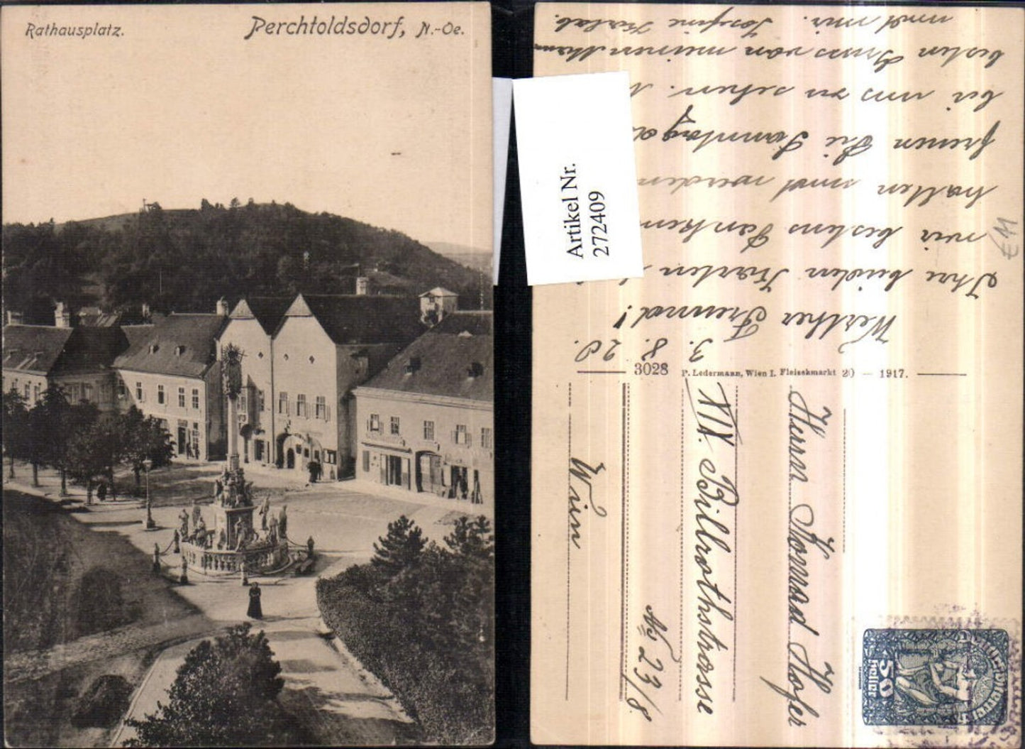 272409,Perchtoldsdorf Rathausplatz Pestsäule Geschäfte