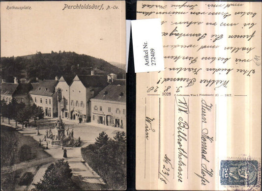 272409,Perchtoldsdorf Rathausplatz Pestsäule Geschäfte