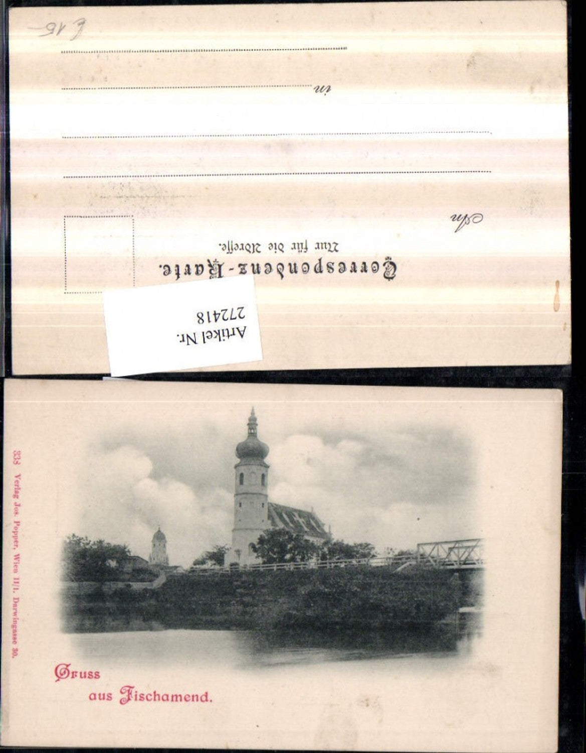 272418,Gruß aus Fischamend Kirche Brücke pub Josef Popper 338