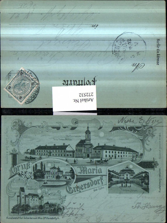 272532,Mond Litho AK Maria Enzersdorf Kirche Kloster Schloss Liechtenstein Hunyadi Mehrbildkarte pub Karl Schwidernoch