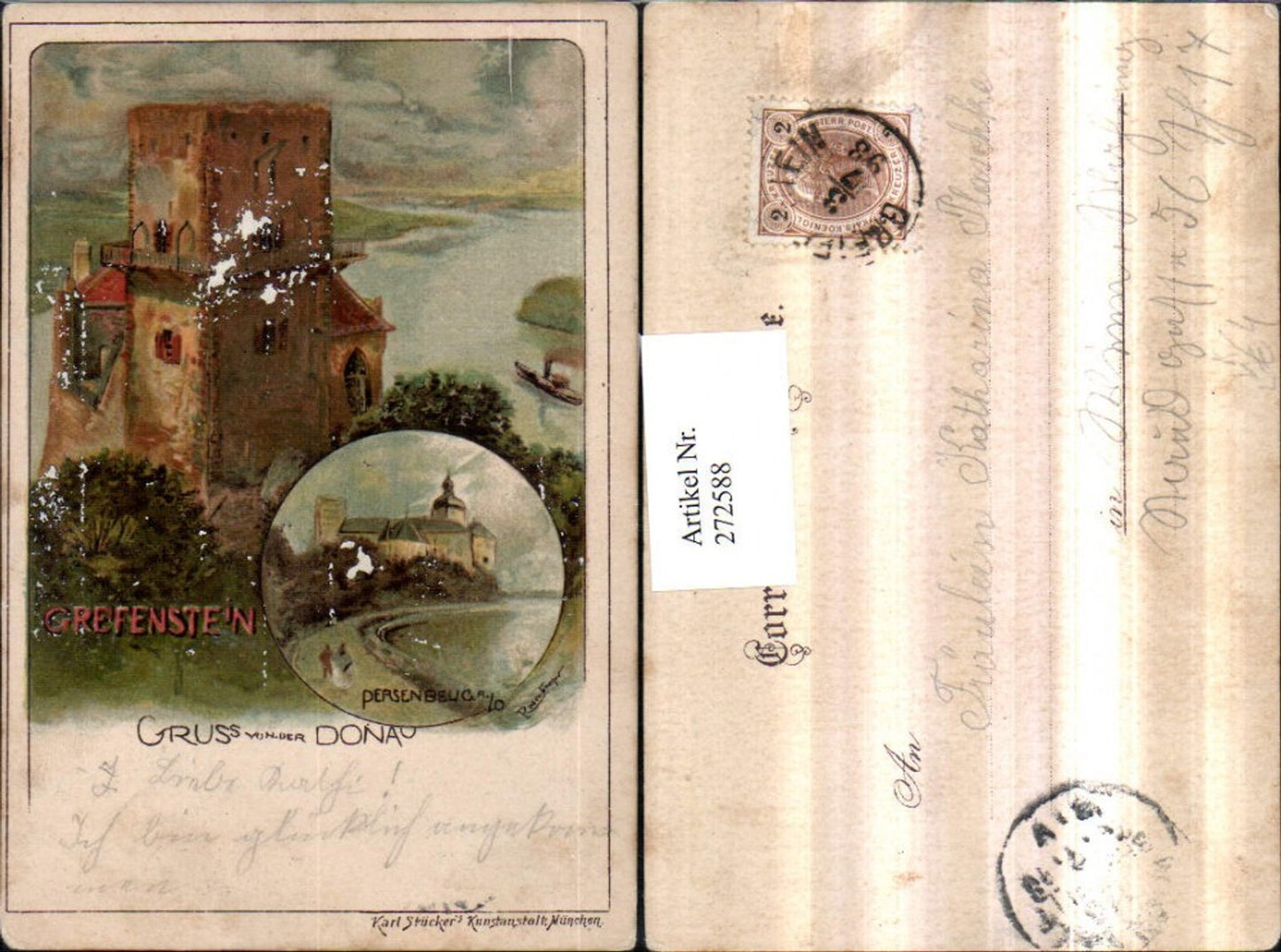 272588,Künstler Litho AK Rosenberger Gruß von d. Donau Persenbeug Schloss Greifenstein Mehrbildkarte pub Karl Stücker