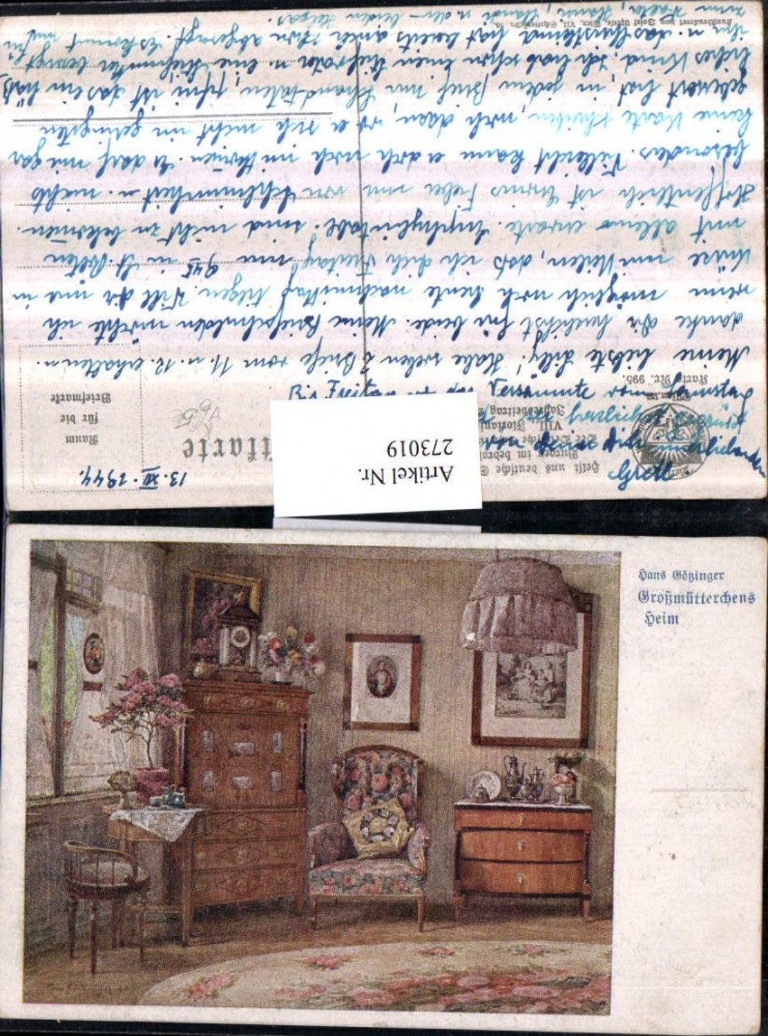 273019,Deutscher Schulverein 995 Künstler Hans Götzinger Großmütterchens Heim Zimmer Innenansicht