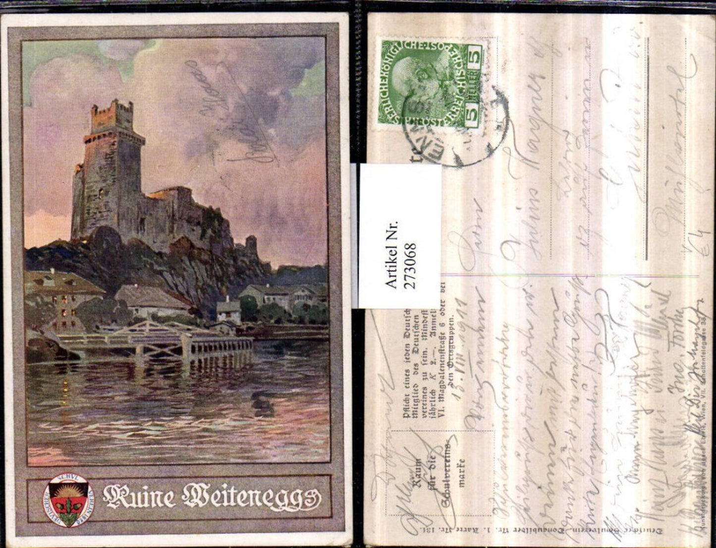 273068,Deutscher Schulverein 134 Künstlerkarte Ruine Weitenegg