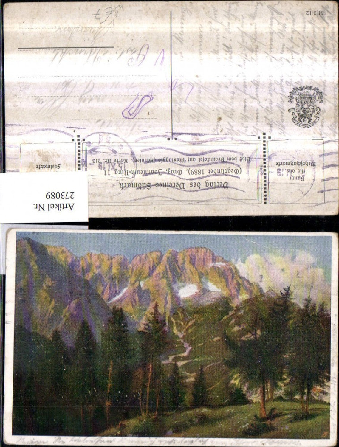 273089,Verein Südmark 213 Artist card Carinthia View from Braunkofel to Montaggio mountain scenery
