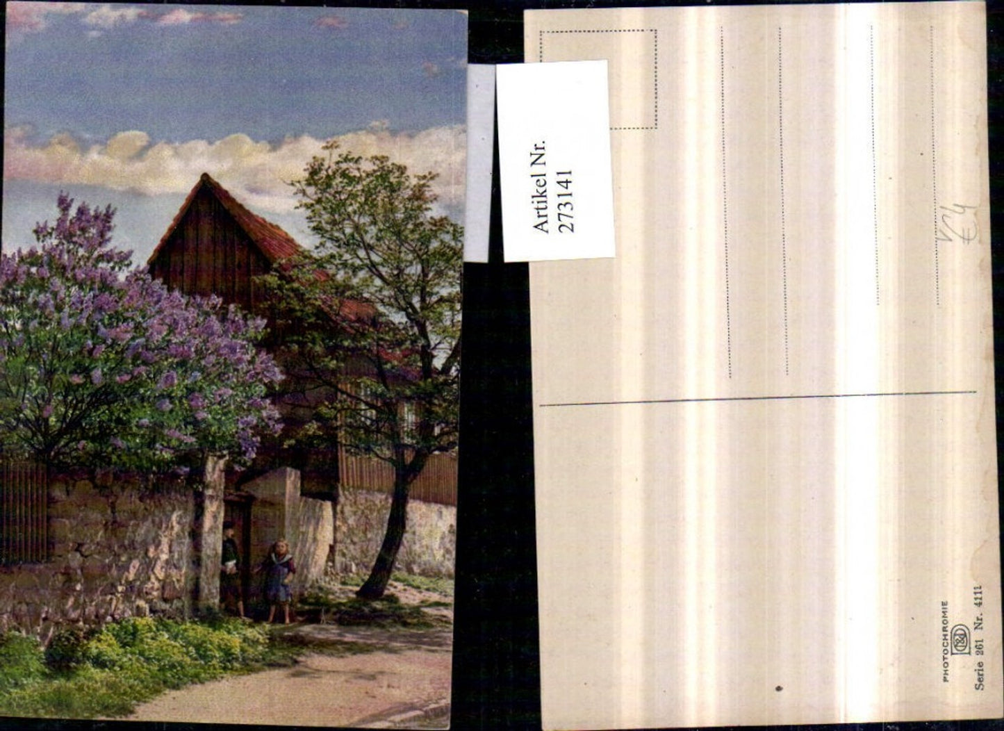 273141,Photochromie Nenke & Ostermaier 261/4111 Hausansicht Kinder Flieder
