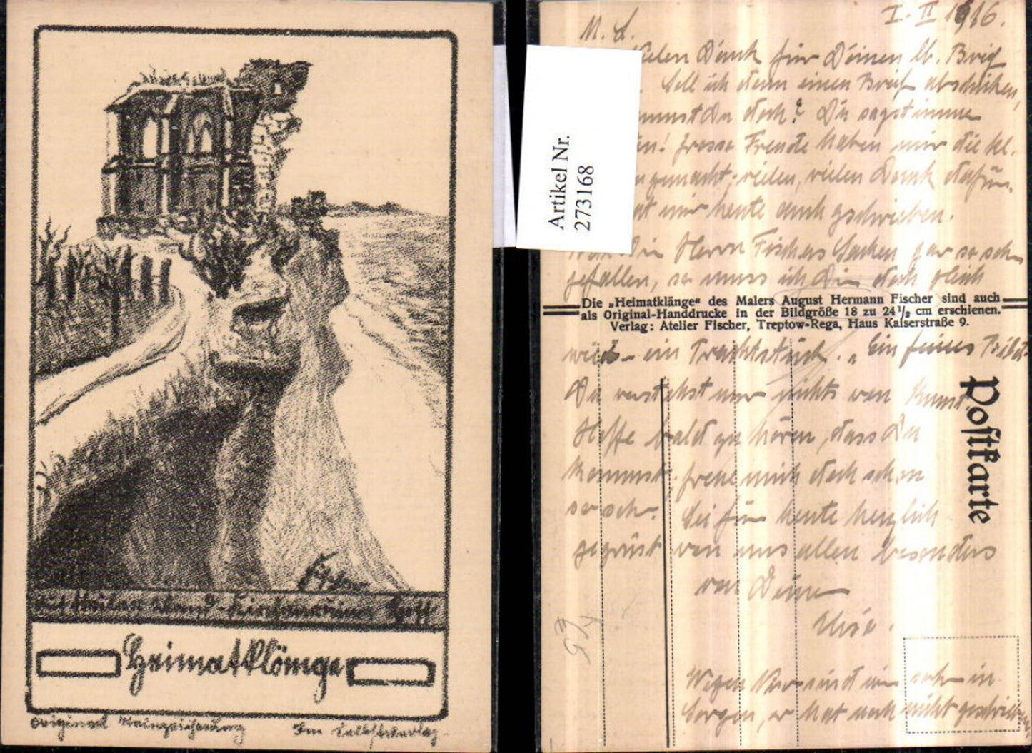 273168,Künstler AK August Hermann Fischer Heimatklänge Ruine