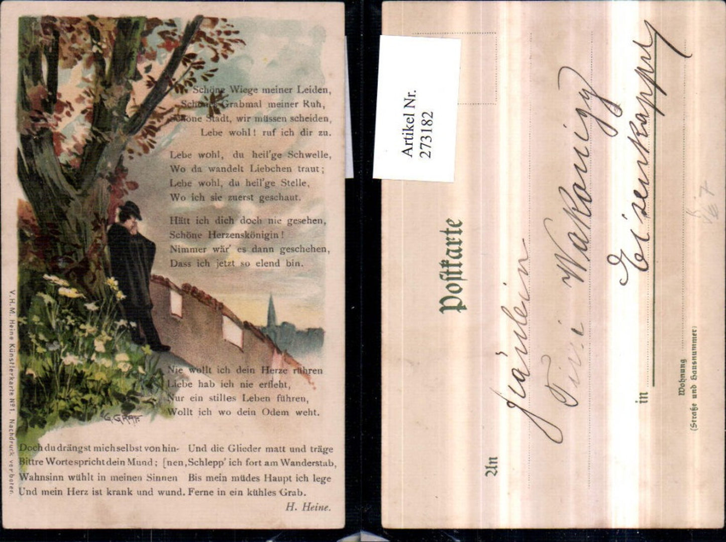 273182,Künstler AK G. Graf Mann m. Hut Mantel Steinmauer Text pub V. H. M. Heine 1