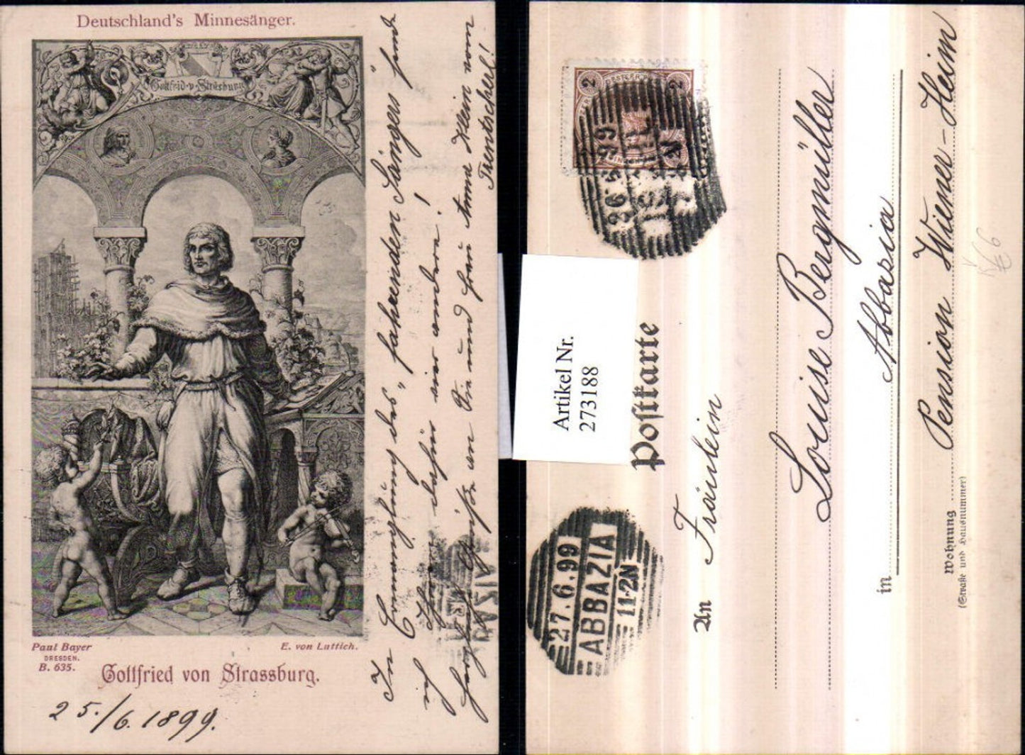 273188,Künstler AK E. Von Luttich Gottfried von Strassburg nackte Kinder Geige pub Paul Bayer 635