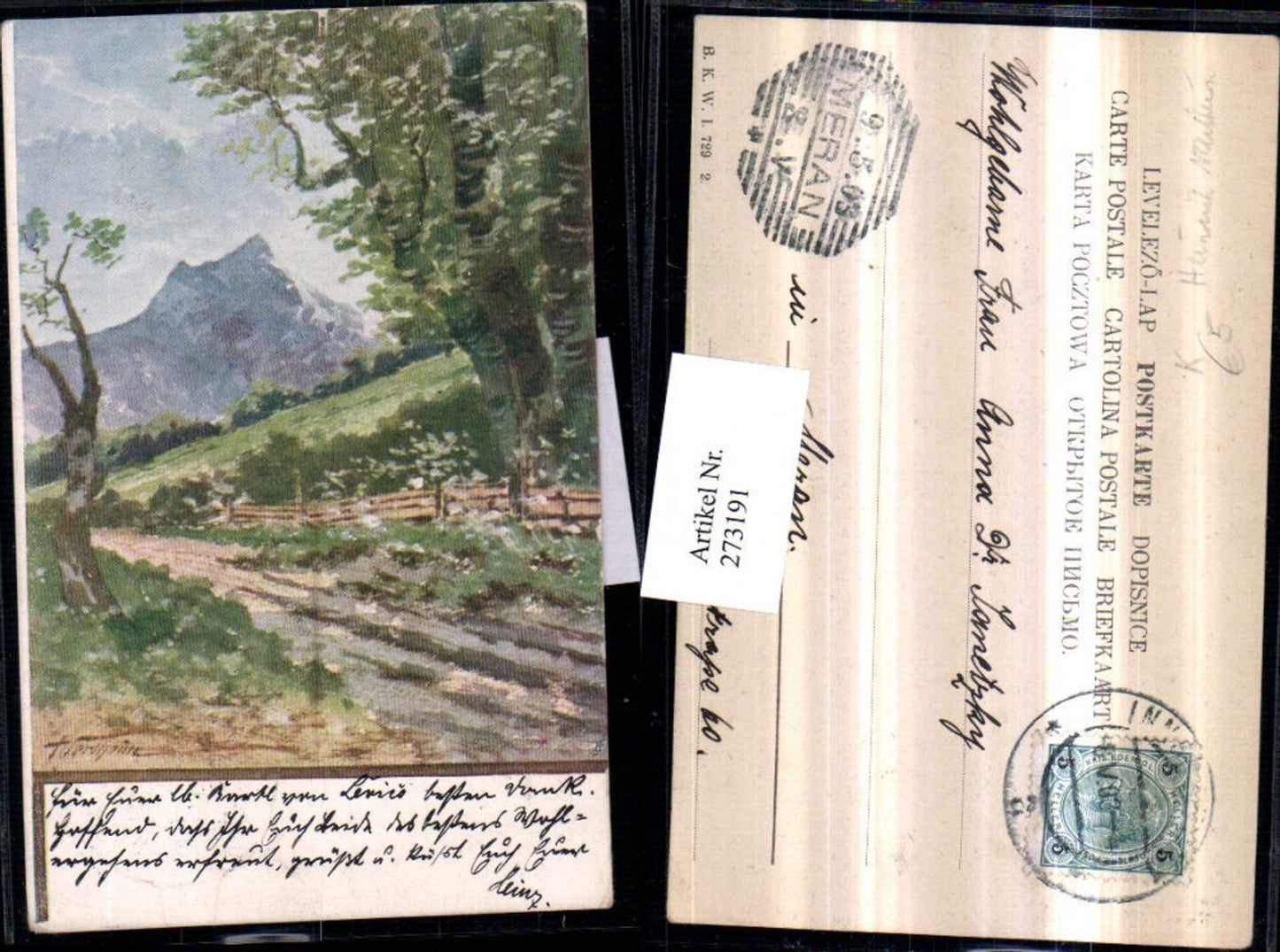 273191,Künstler AK Heinrich Wertheim Landschaft Wegpartie Bergkulisse pub Brüder Kohn B.K.W.I. 729/2