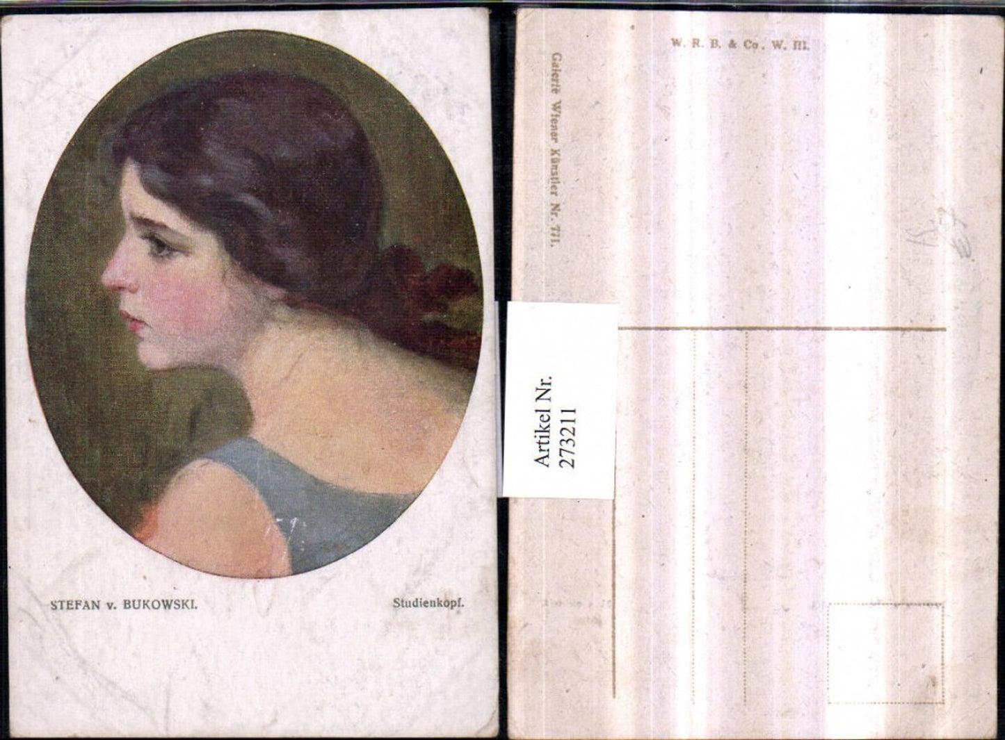 273211,Künstler AK Stefan von Bukowski Studienkopf Mädchen Portrait Passepartout