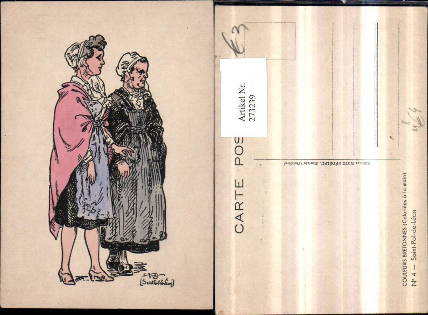 273239,Künstler AK Couleurs Bretonnes Saint-Pol-de-Leon Frauen m. Hauben Kleider Tracht