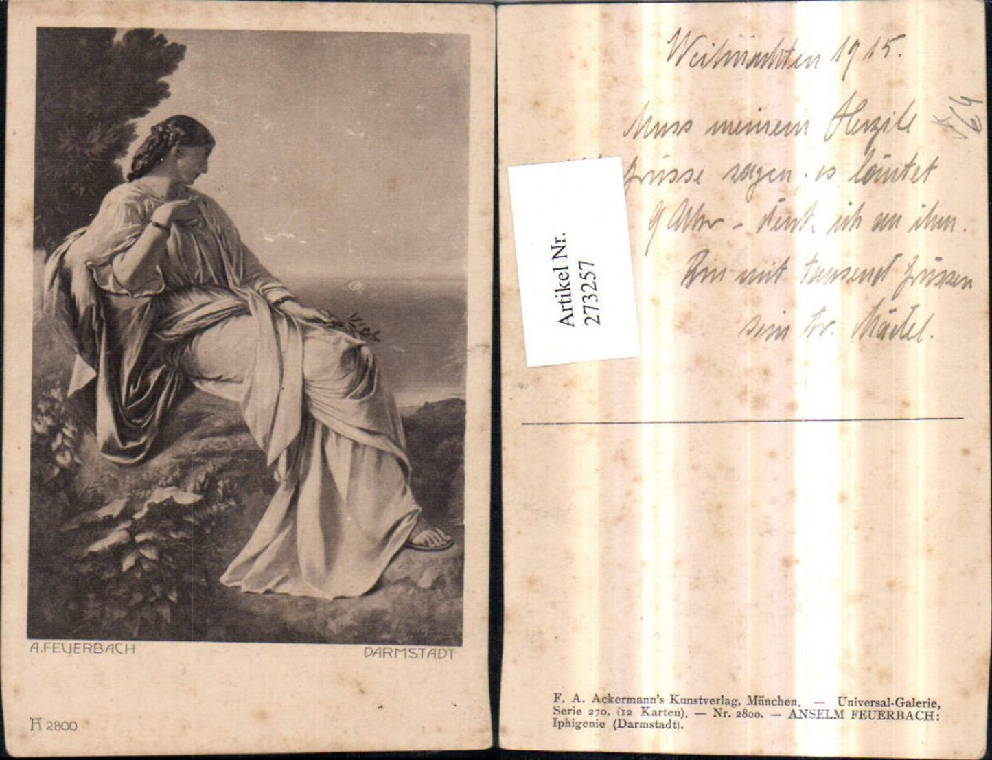 273257,Künstler AK A. Feuerbach Darmstadt Iphigenie Frau m. Kleid pub Ackermann 2800
