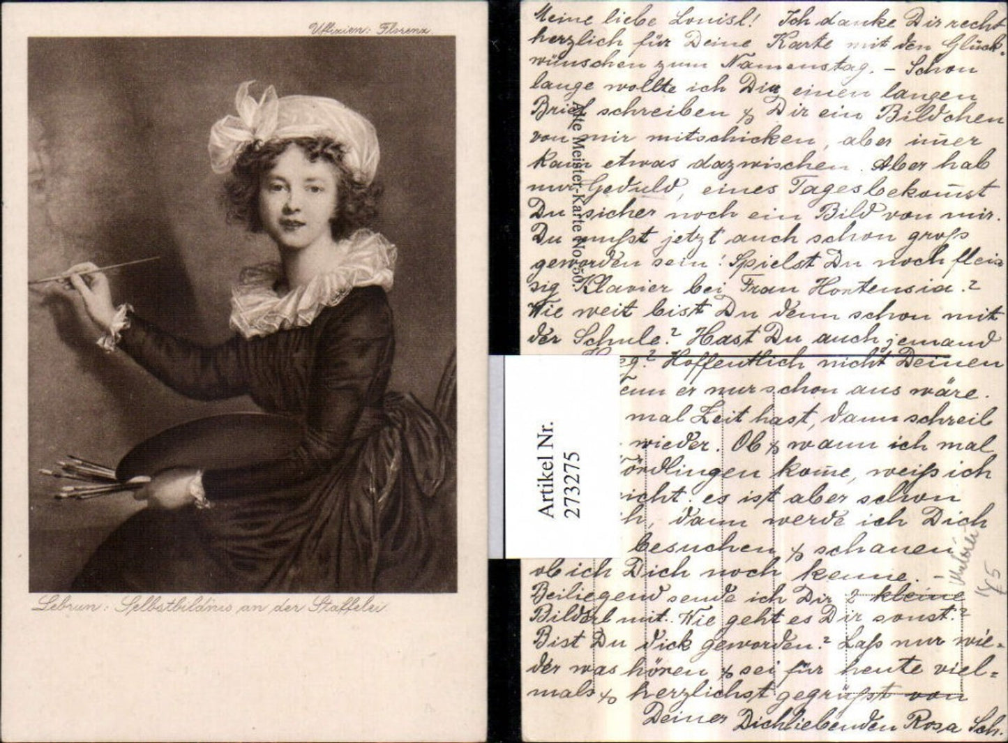 273275,Künstler AK Lebrun Selbstbildnis an d. Staffelei Malerei Frau b. Malen Pinsel Farbpalette