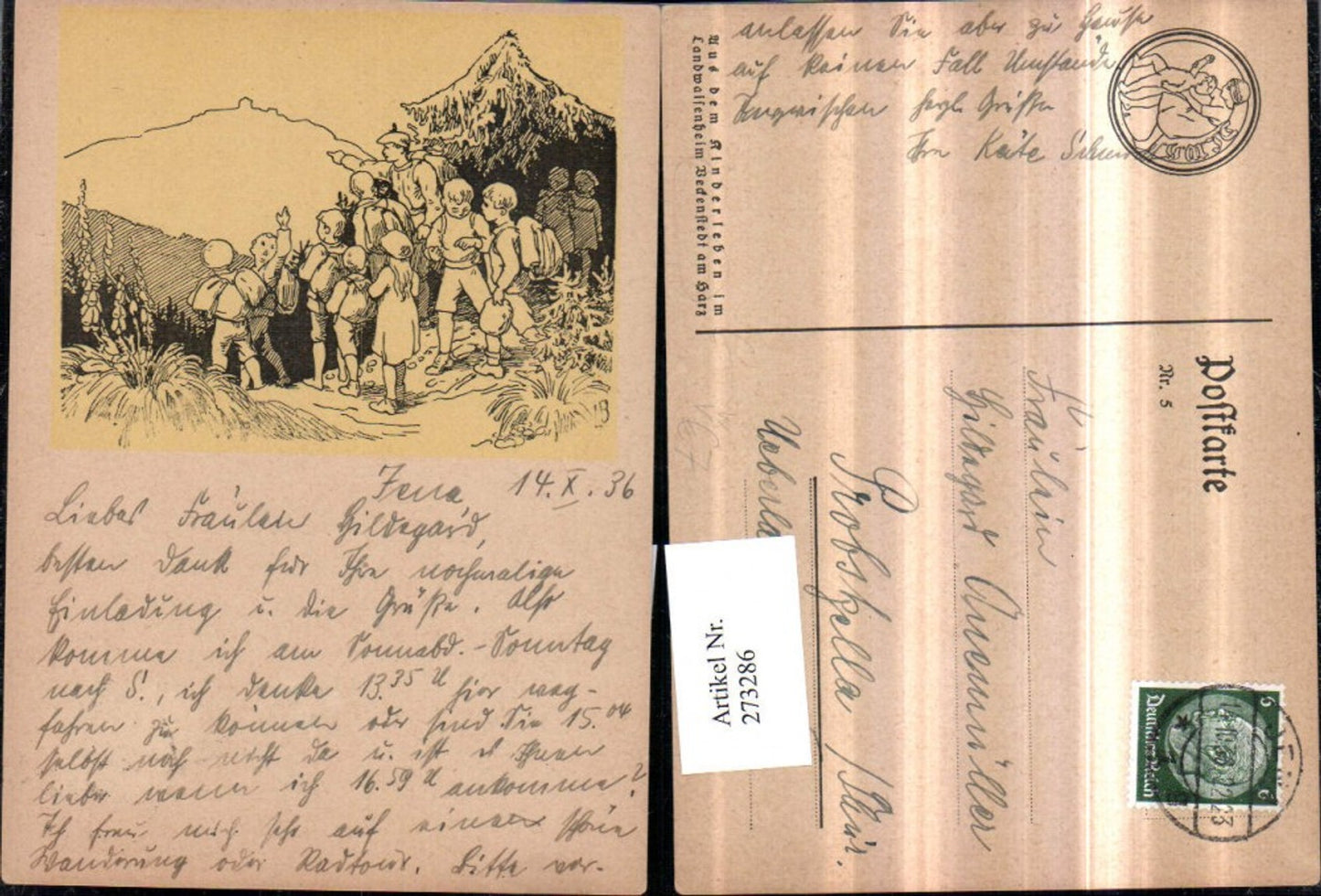 273286,Künstler AK Kinderleben im Landwaisenheim Bekcnestedt am Harz Kinder b. Wandern Bergkulisse pub D. L. Wh.