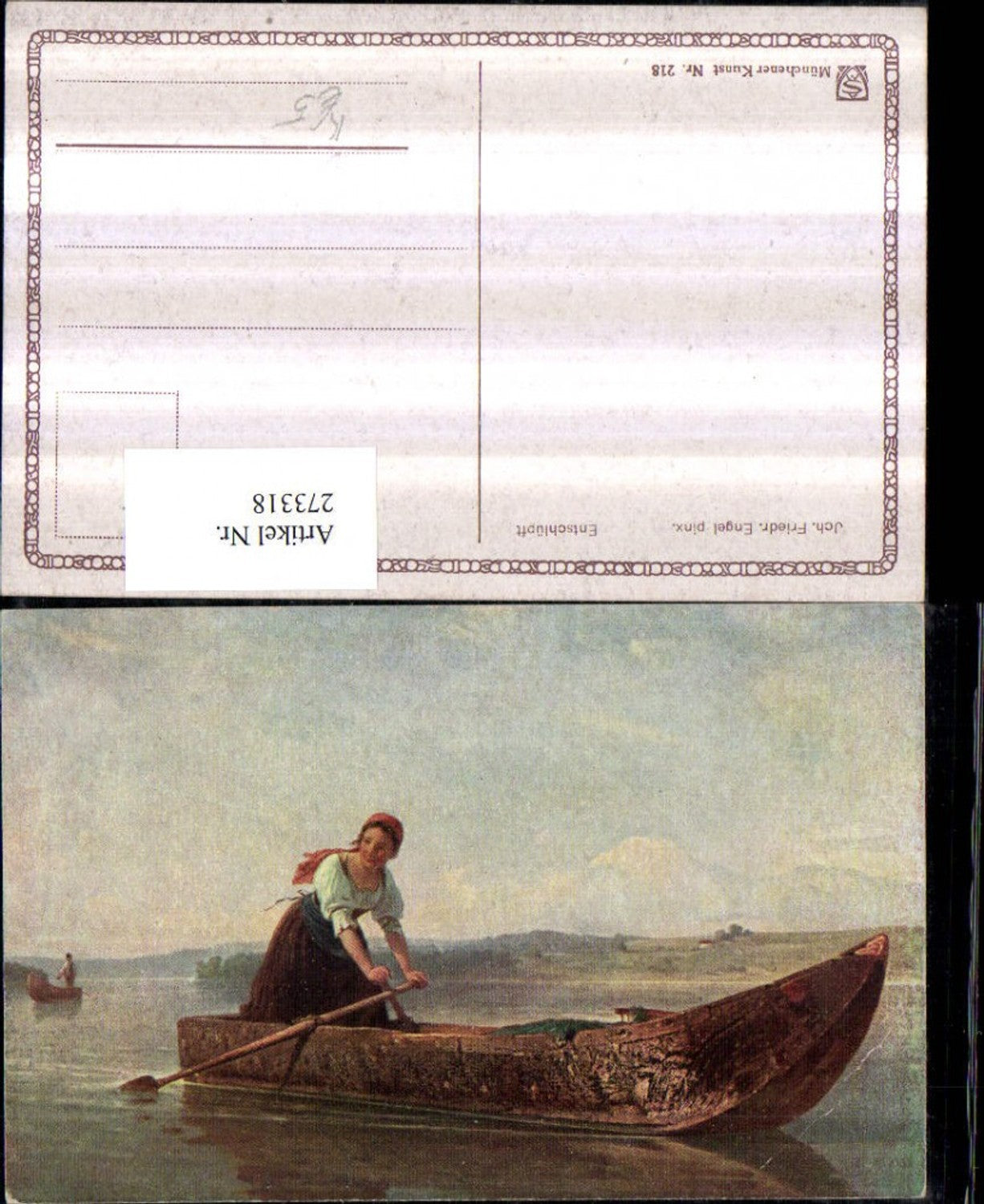 273318,Künstler AK Jch. Friedr. Engel Entschlüpft Frau b. Rudern Ruderboot pub Münchener Kunst 218