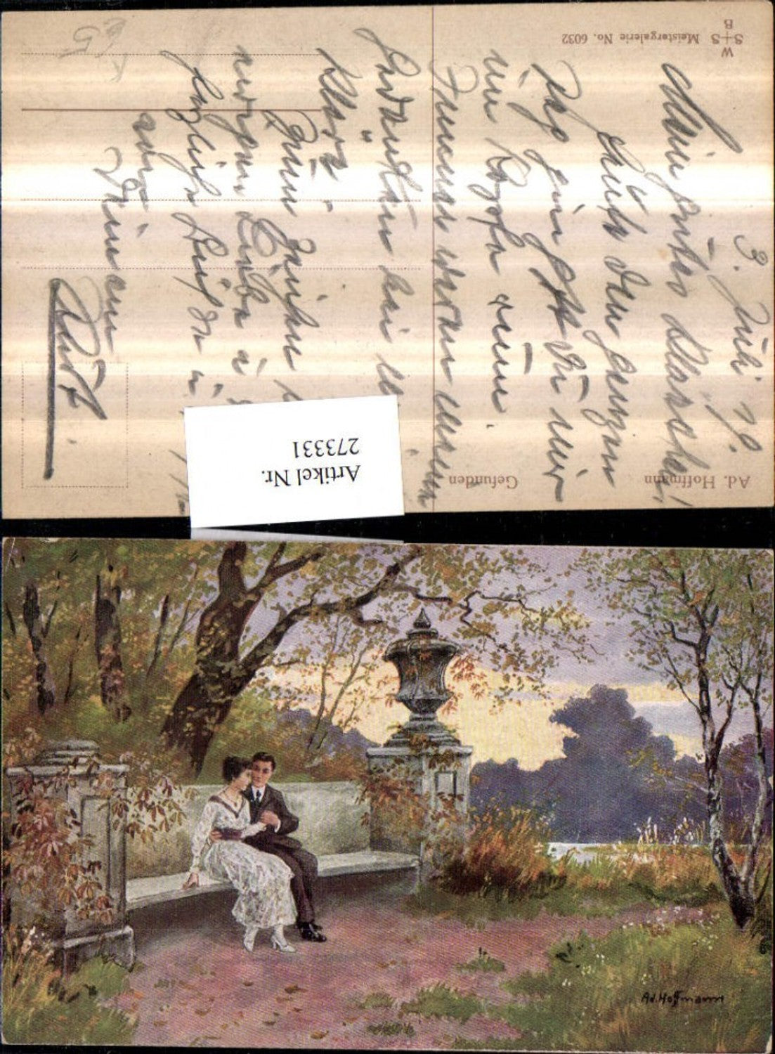 273331,Künstler AK Ad. Hoffmann Gefunden Liebespaar Liebe Steinbank