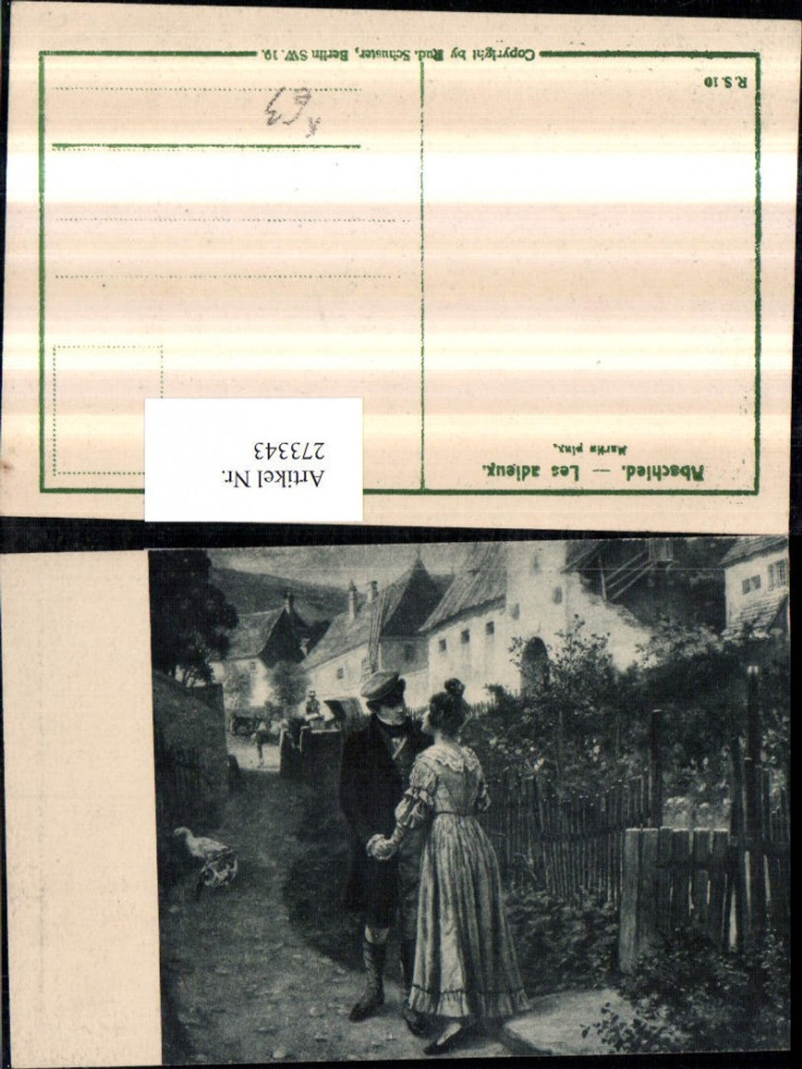 273343,Künstler AK Martin Abschied Les adieux Paar Frau m. Kleid Mann m. Mütze Kutsche