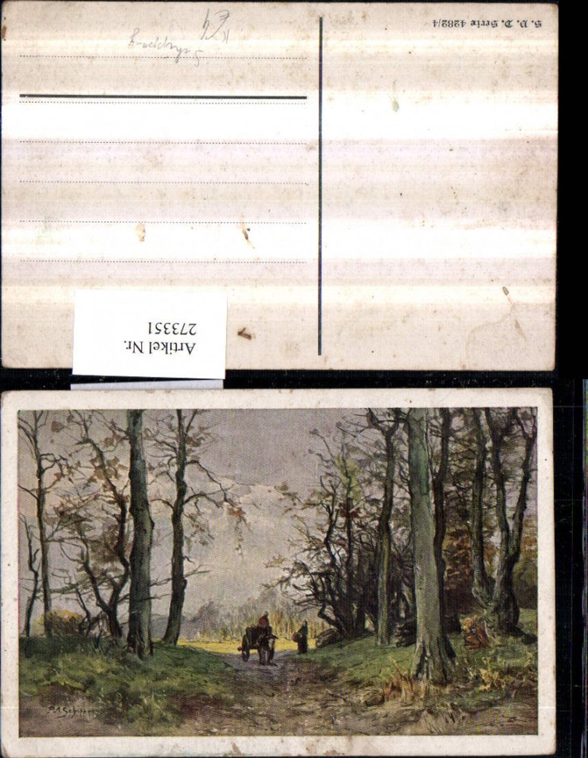 273351,Künstler AK Schippany Landschaft Kuhwagen Rind Wegpartie