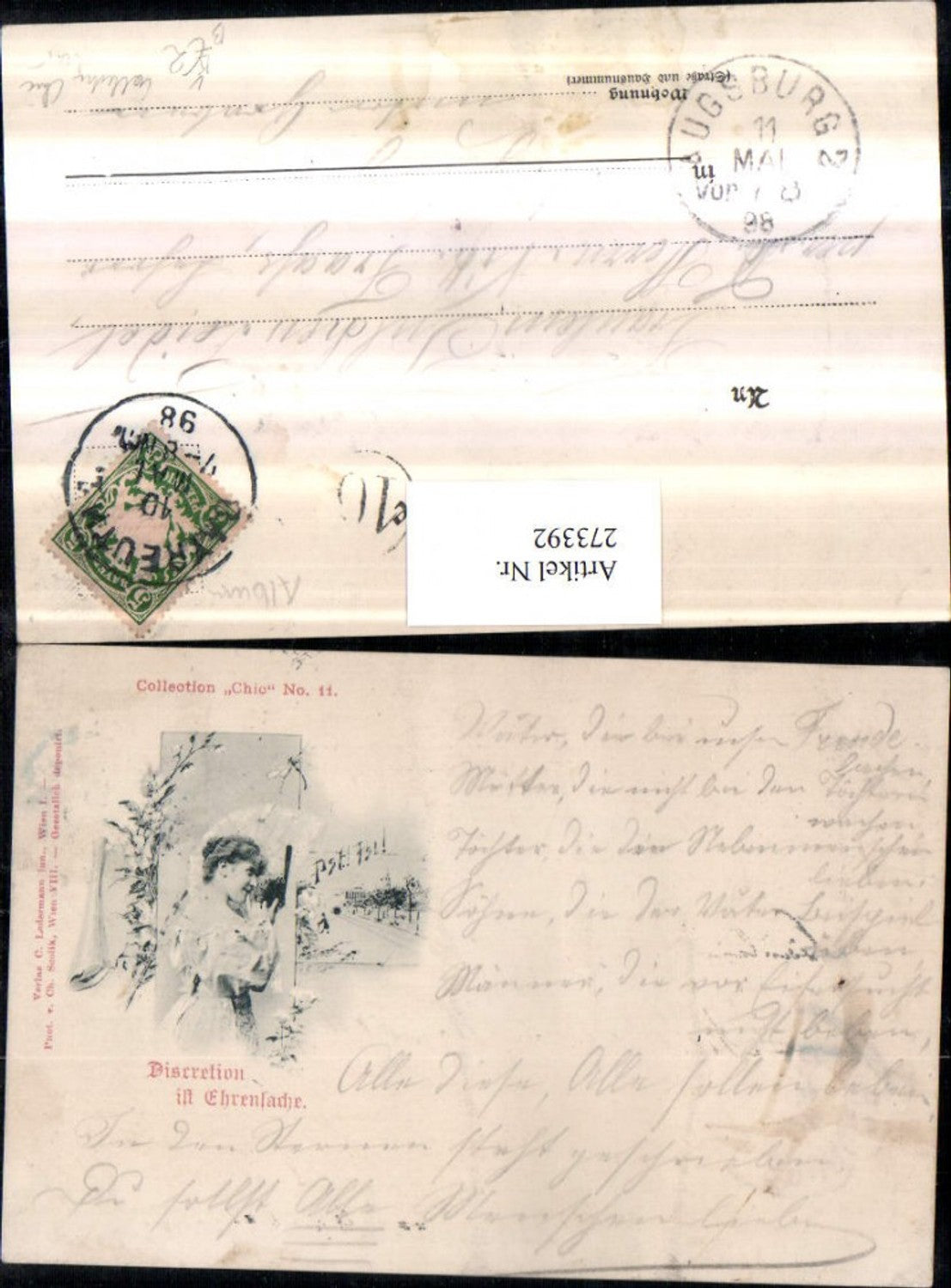 273392,Künstler AK Ch. Scolik Discretion ist Ehrensache Frau m. Kleid pub Collection Chic 11