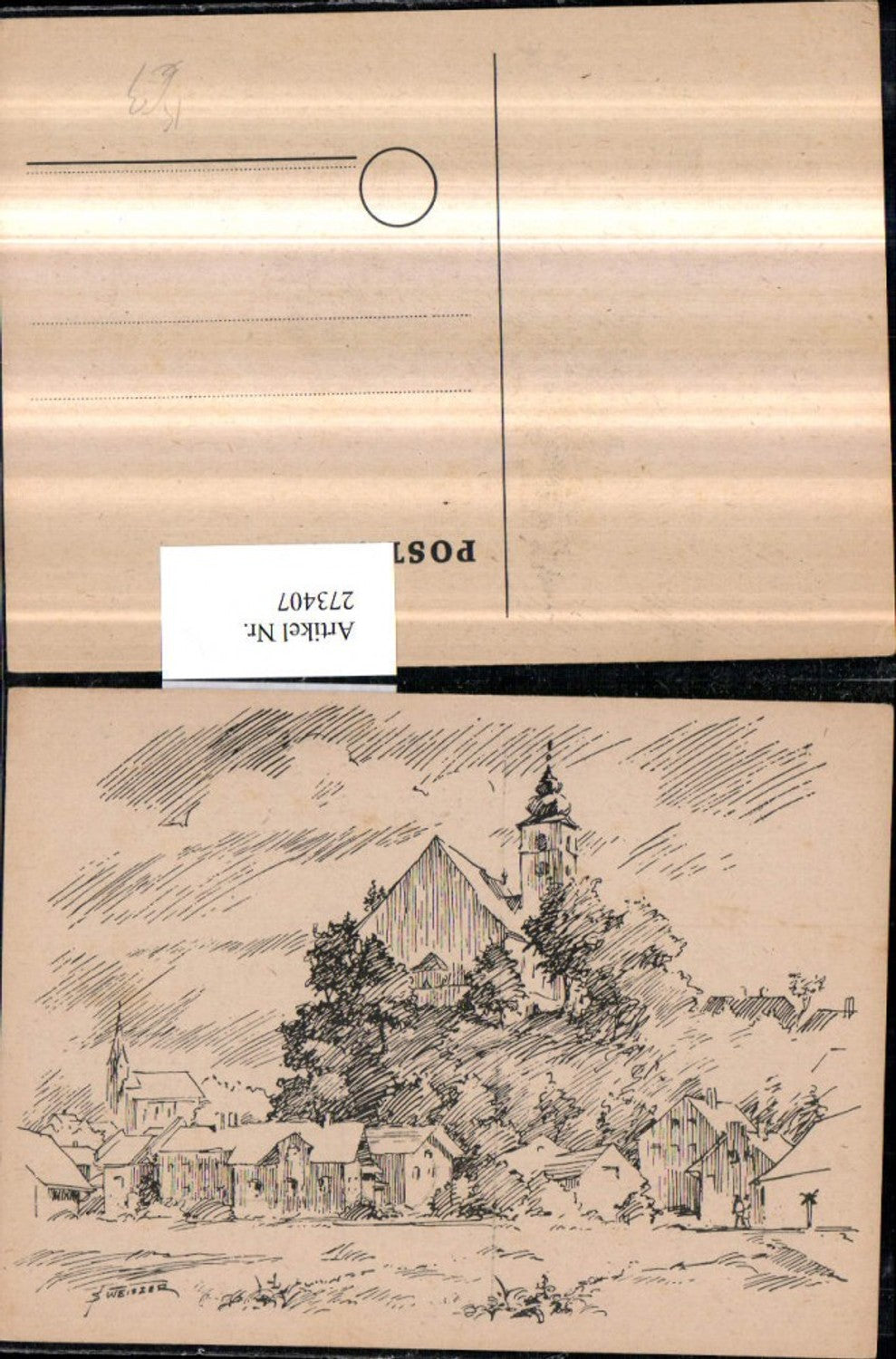273407,Künstler AK S. Weiszer Dorf Ort Teilansicht Kirchen