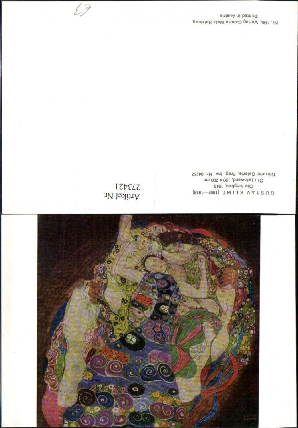 273421,Künstler AK Gustav Klimt Die Jungfrau Jugendstil Art Nouveau