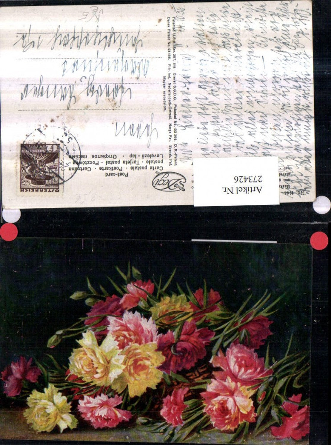 273426,Degi AK 1144 Künstler H. Schneider Korb m. Nelken Blumen
