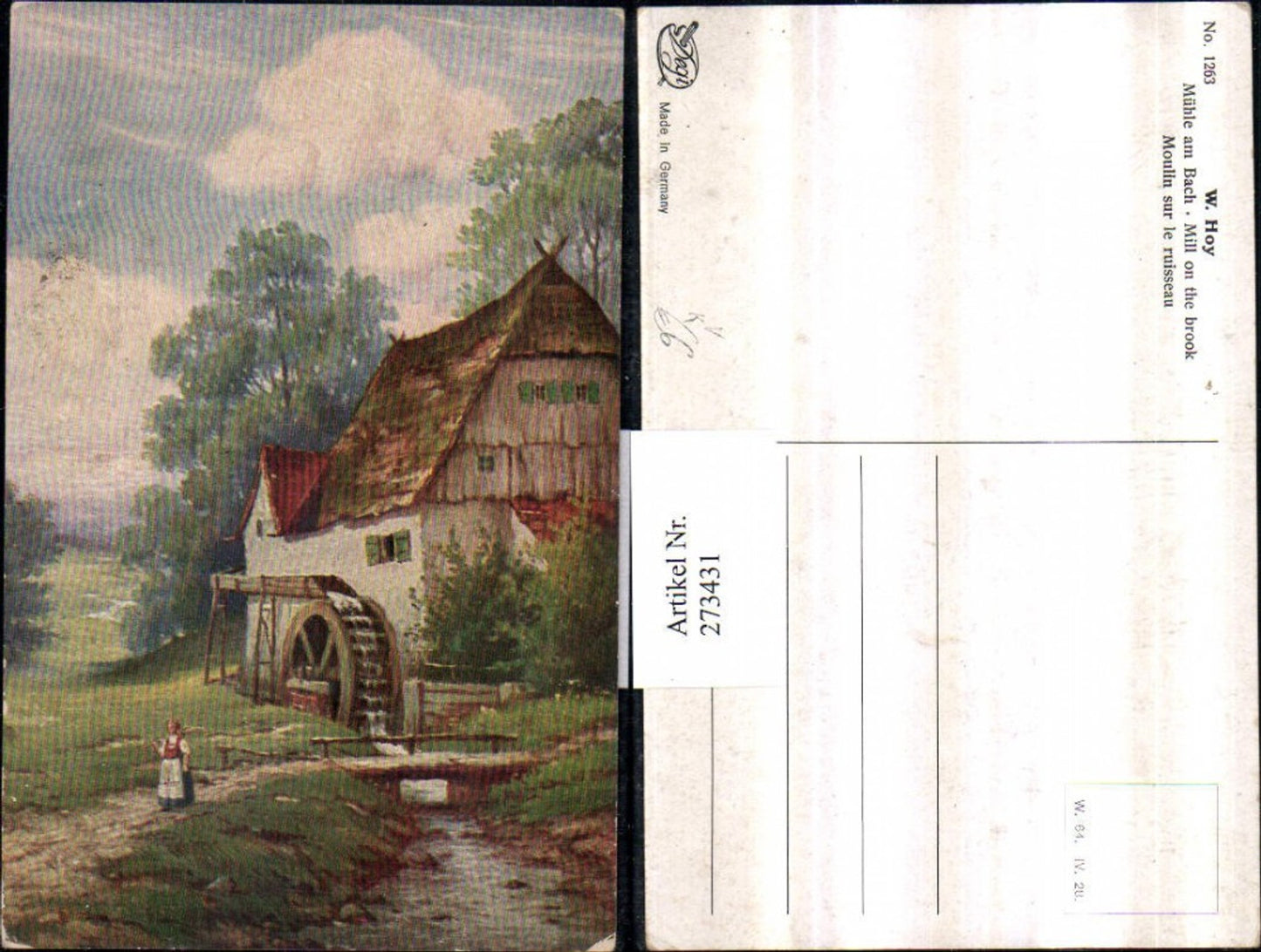 273431,Degi AK 1263 Künstler W. Hoy Mühle am Bach Wassermühle