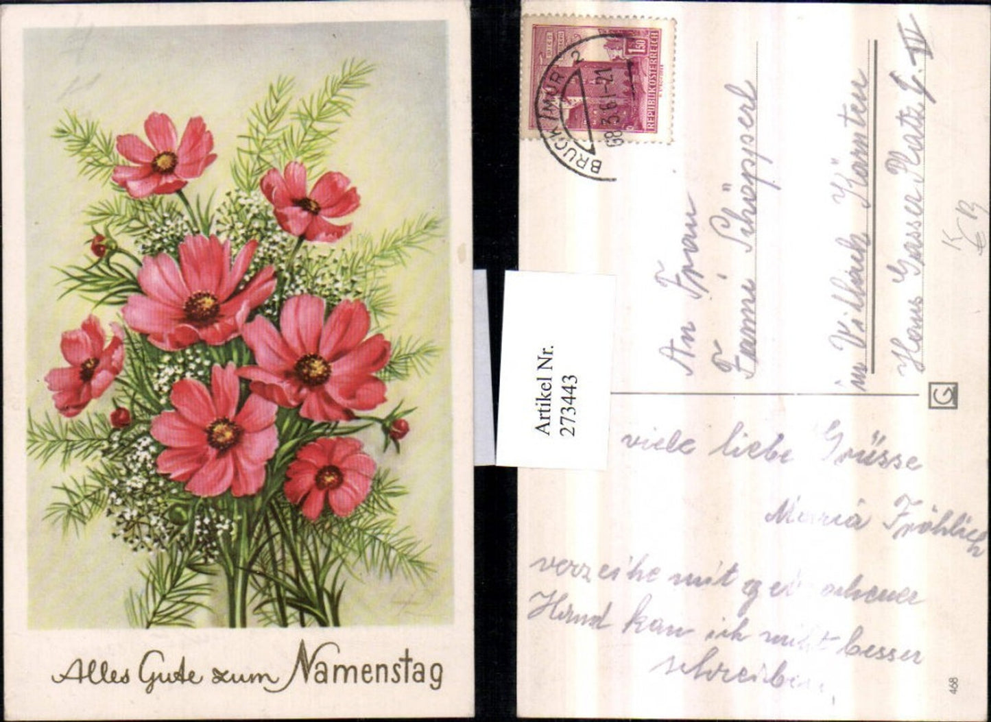 273443,Künstler AK Lia Döring Namenstag Blumenstrauß Blumen Anemone Gräser