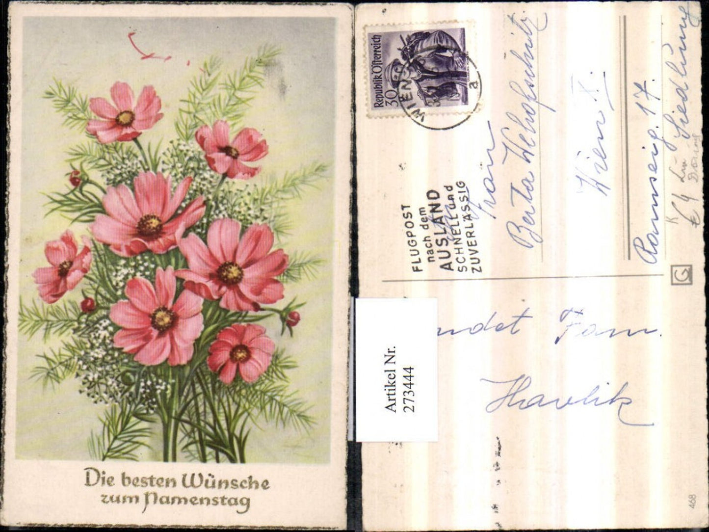 273444,Künstler AK Lia Döring Namenstag Blumenstrauß Blumen Anemone Gräser