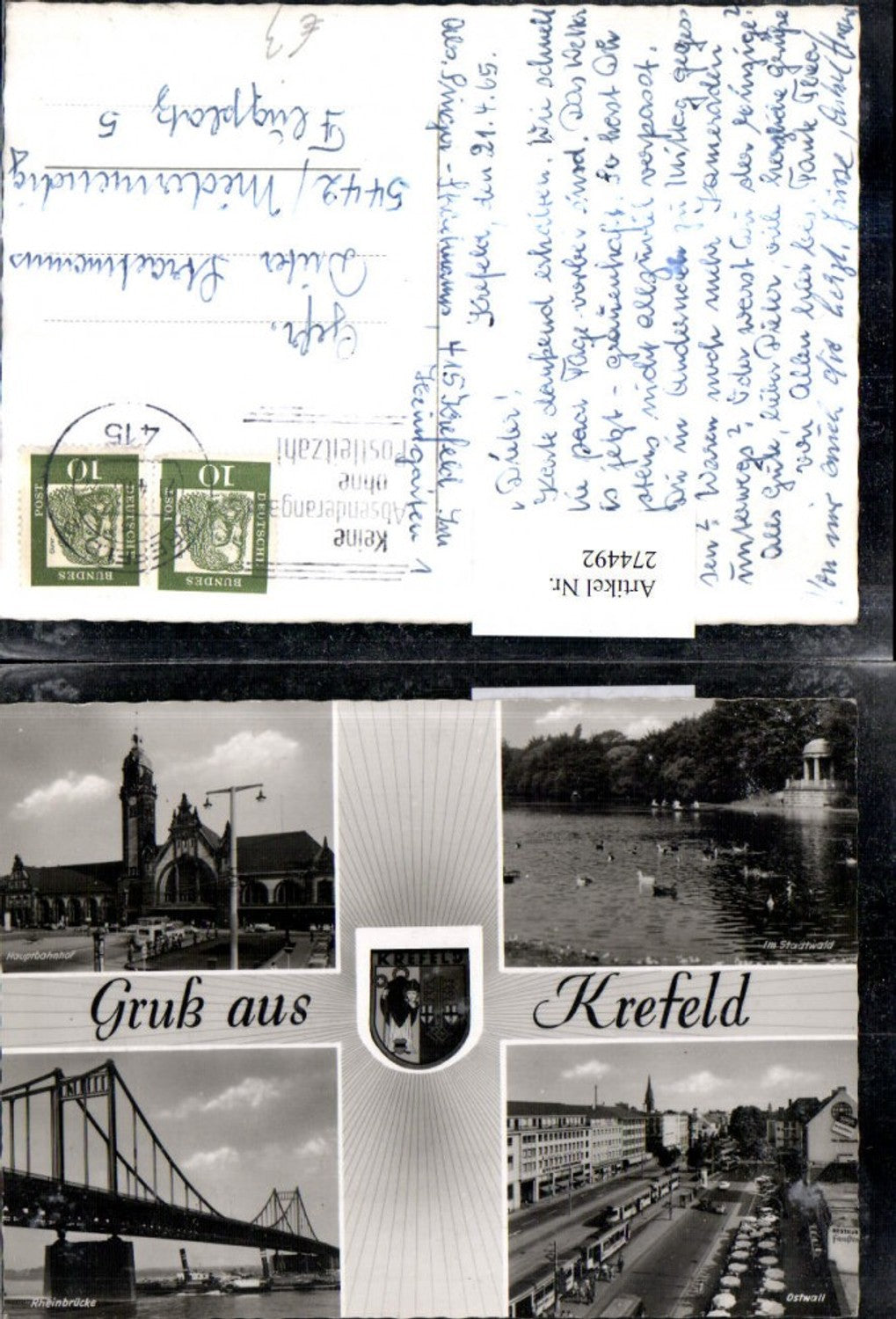 274492,Gruß aus Krefeld Hauptbahnhof Rheinbrücke Brücke Ostwall Straßenbahnen Stadtwald Mehrbildkarte