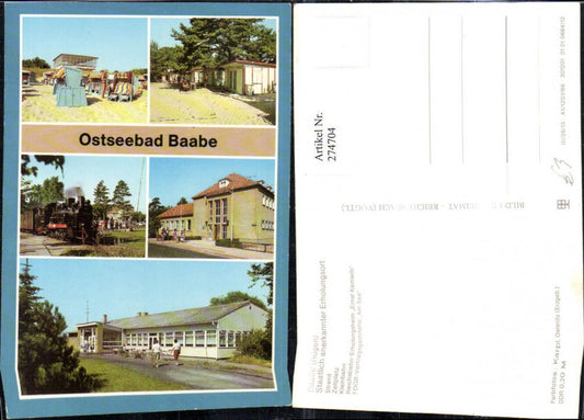 274704,Ostseebad Baabe auf Rügen Strand Zeltplatz Kleinbahn FDGB-Vertragsgastsätte Mehrbildkarte