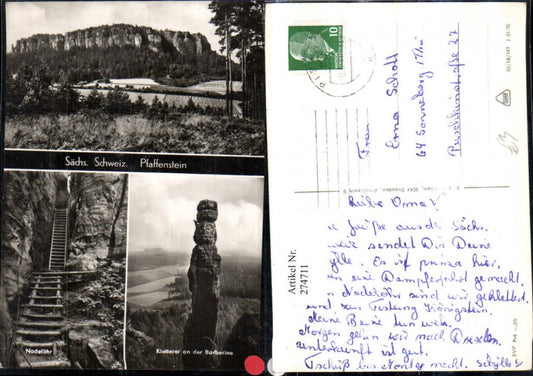 274711,Sächsische Schweiz Pfaffenstein Nadelöhr Kletterer Barbarine Mehrbildkarte b. Bad Schandau