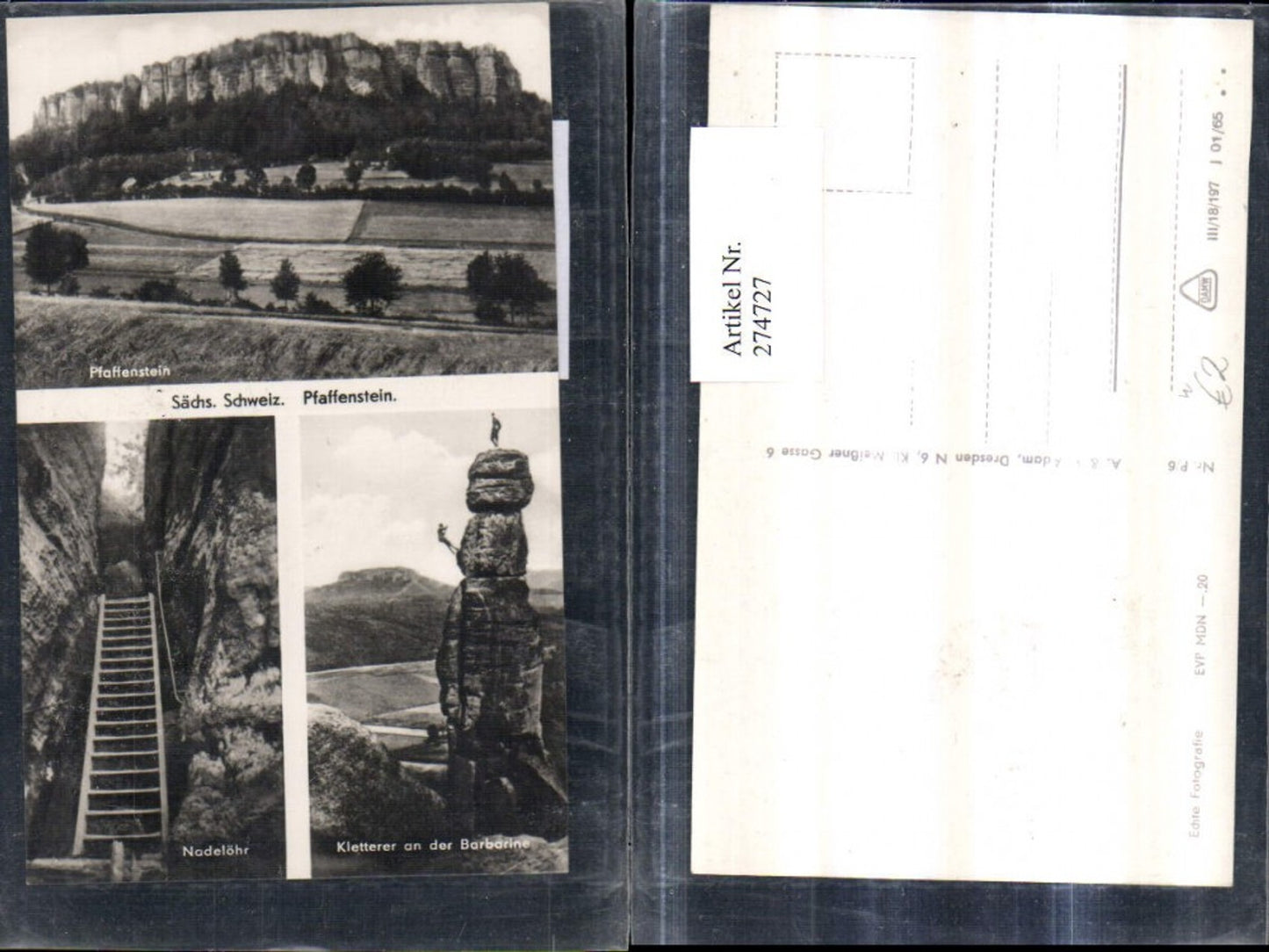 274727,Sächsische Schweiz Pfaffenstein Nadelöhr Kletterer Barbarine Mehrbildkarte b. Bad Schandau