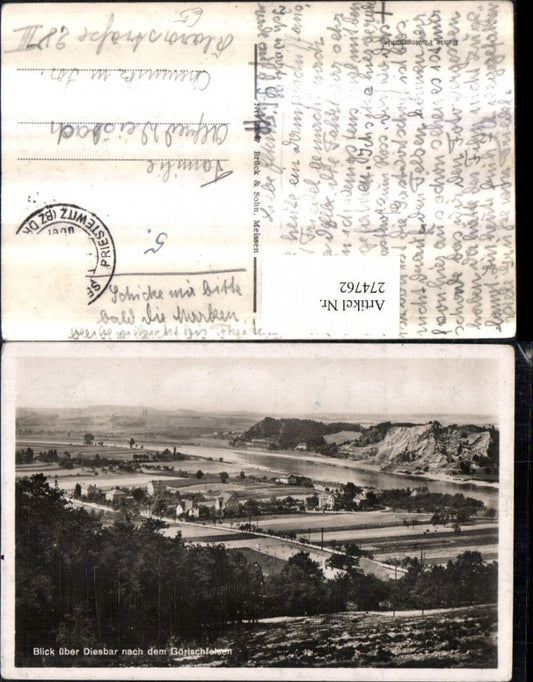 274762,Blick über Diesbar nach d. Görischfelsen