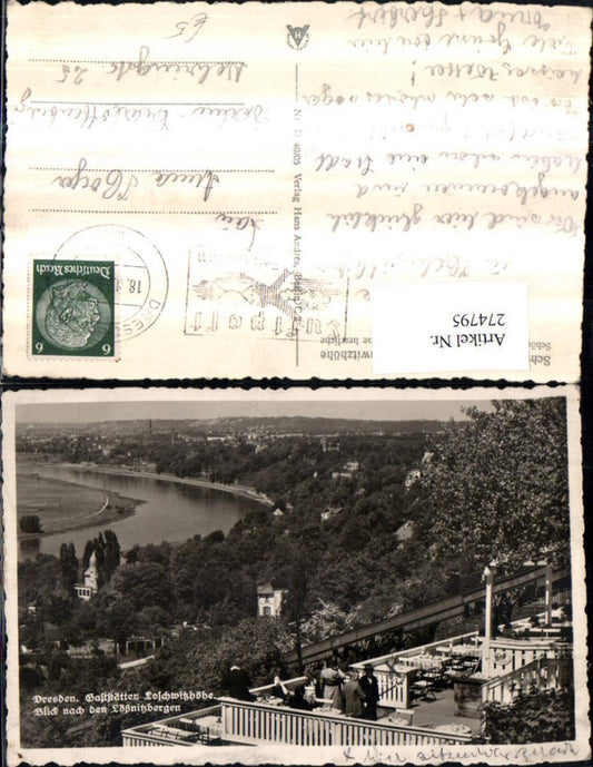 274795,Dresden Gaststätten Seilbahn Loschwitzhöhe Blick nach den Lößnitzbergen
