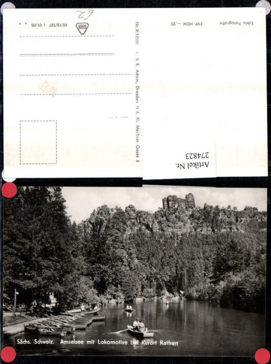 274823,Sächsische Schweiz Amselsee See m. Lokomotive b. Rathen Ruderboote