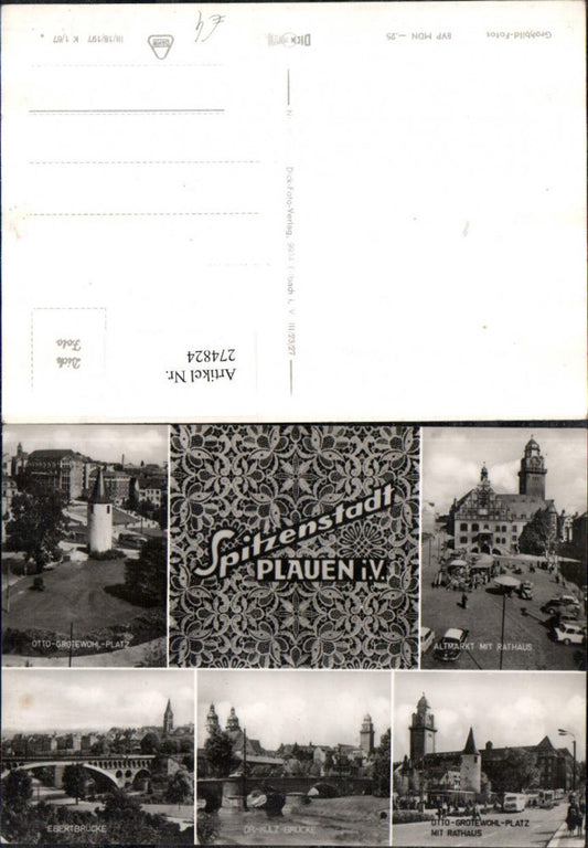 274824,Plauen im Vogtland Ebertbrücke Dr.Külz-Brücke Altmarkt m. Rathaus Otto-Grotewohl-Platz Mehrbildkarte