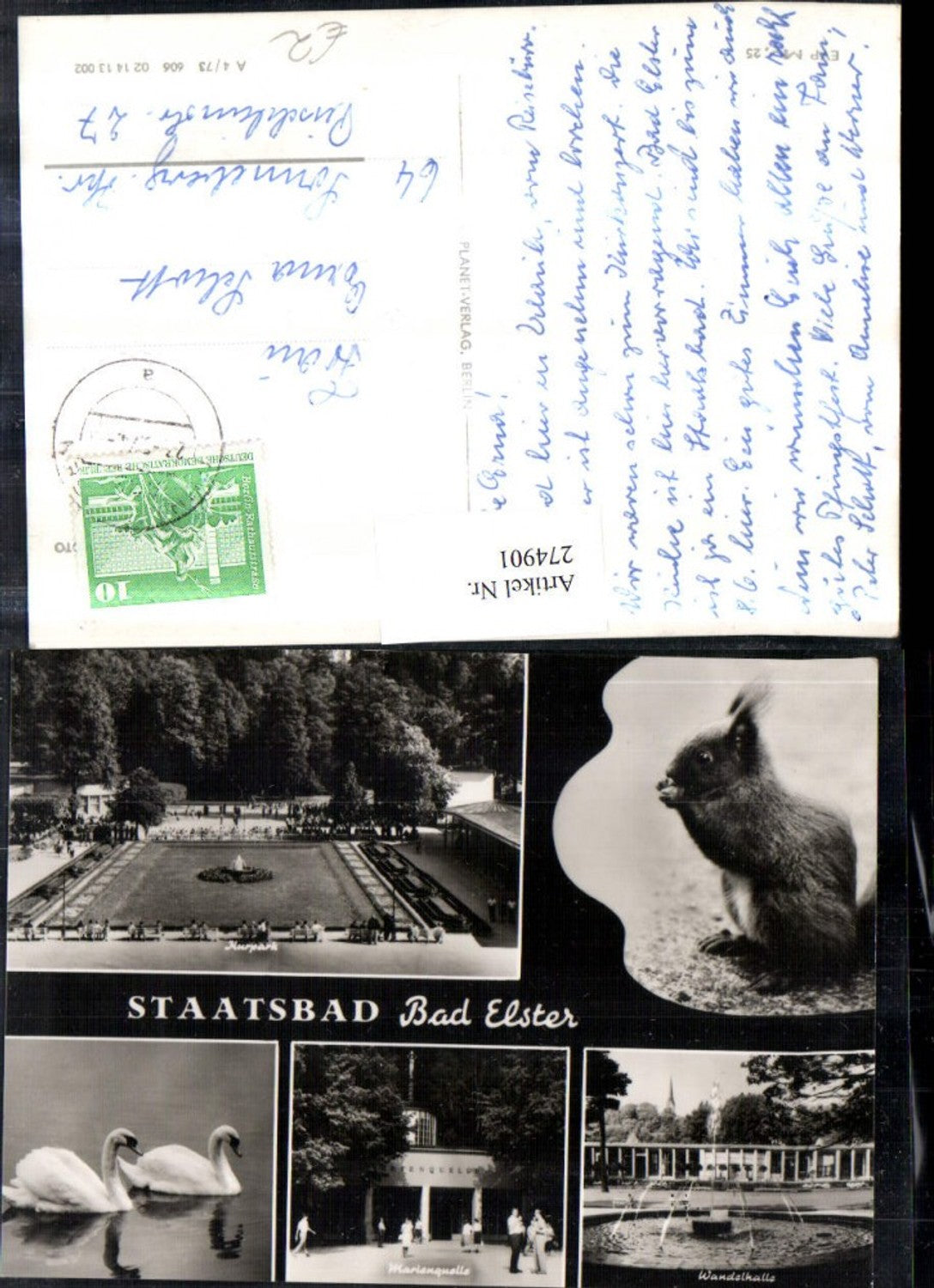 274901,Bad Elster Staatsbad Wandelhalle Brunnen Marienquelle Schwäne Eichhörnchen Mehrbildkarte